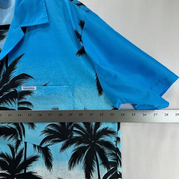 HIGHSEAS Resort Wear Hawaiian Shirt Mens L Bahamas Palm Tree Short Sleeves Blue - Picture 5 of 11